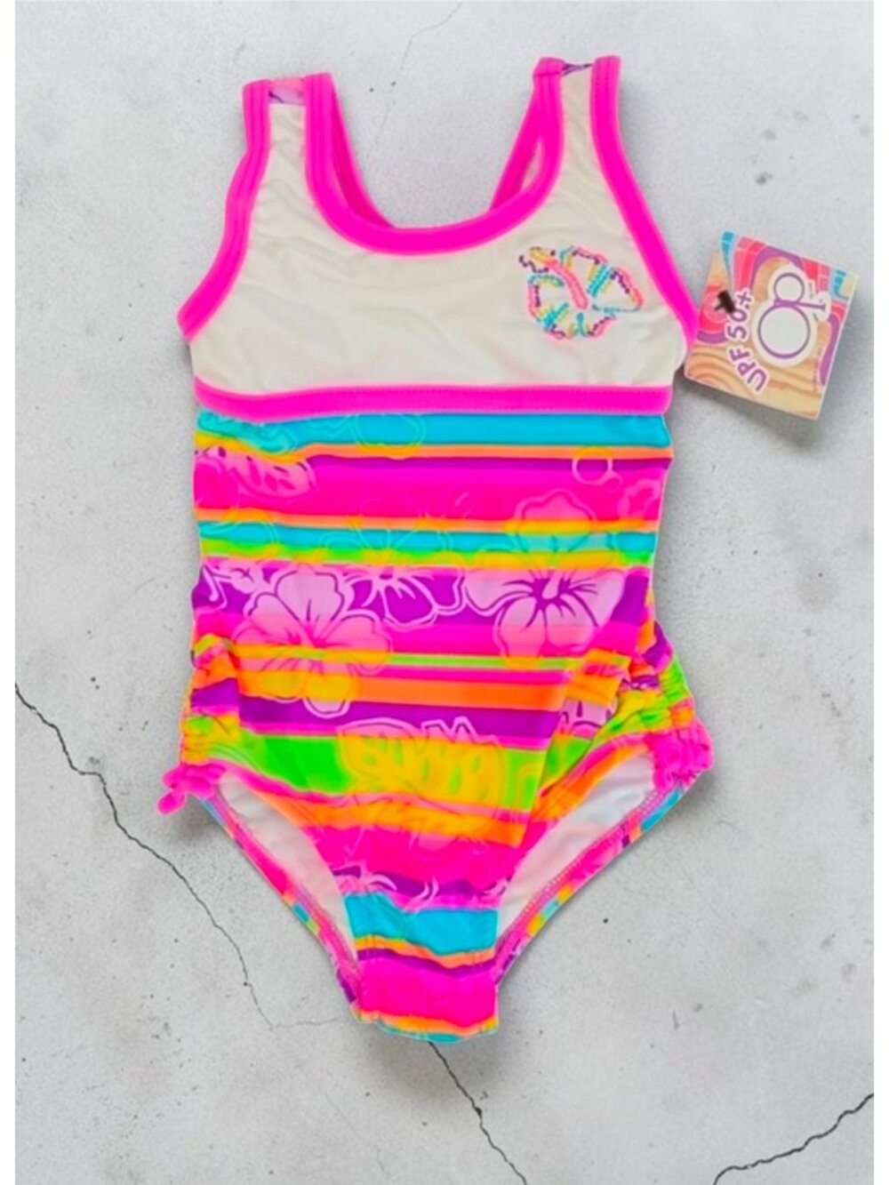 Girls Floral Striped Swimsuit With UPF 50+ Protection Size 12M Multicolor Stripe